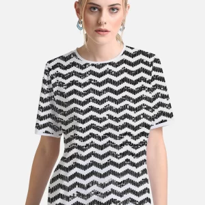 Twiggy Party Ware half Sleeve Top For Ladies-White & Black Dots